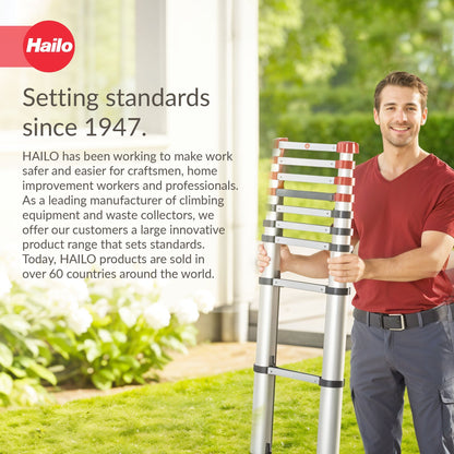 Hailo Height Adjustable Portable Compact Aluminum Telescoping Ladder, Red/Black