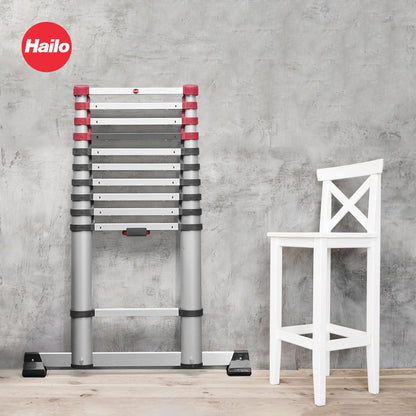 Hailo Height Adjustable Portable Compact Aluminum Telescoping Ladder, Red/Black