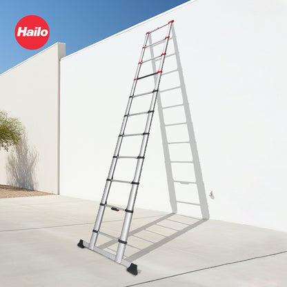 Hailo Height Adjustable Portable Compact Aluminum Telescoping Ladder, Red/Black