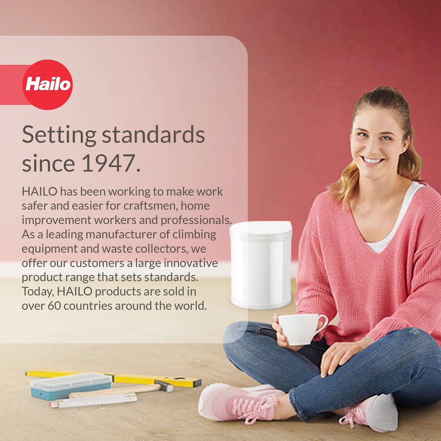 Hailo Compact-Box M Trash Can, 4 Gallon, Lid-Lift, Small Kitchen Bin, White