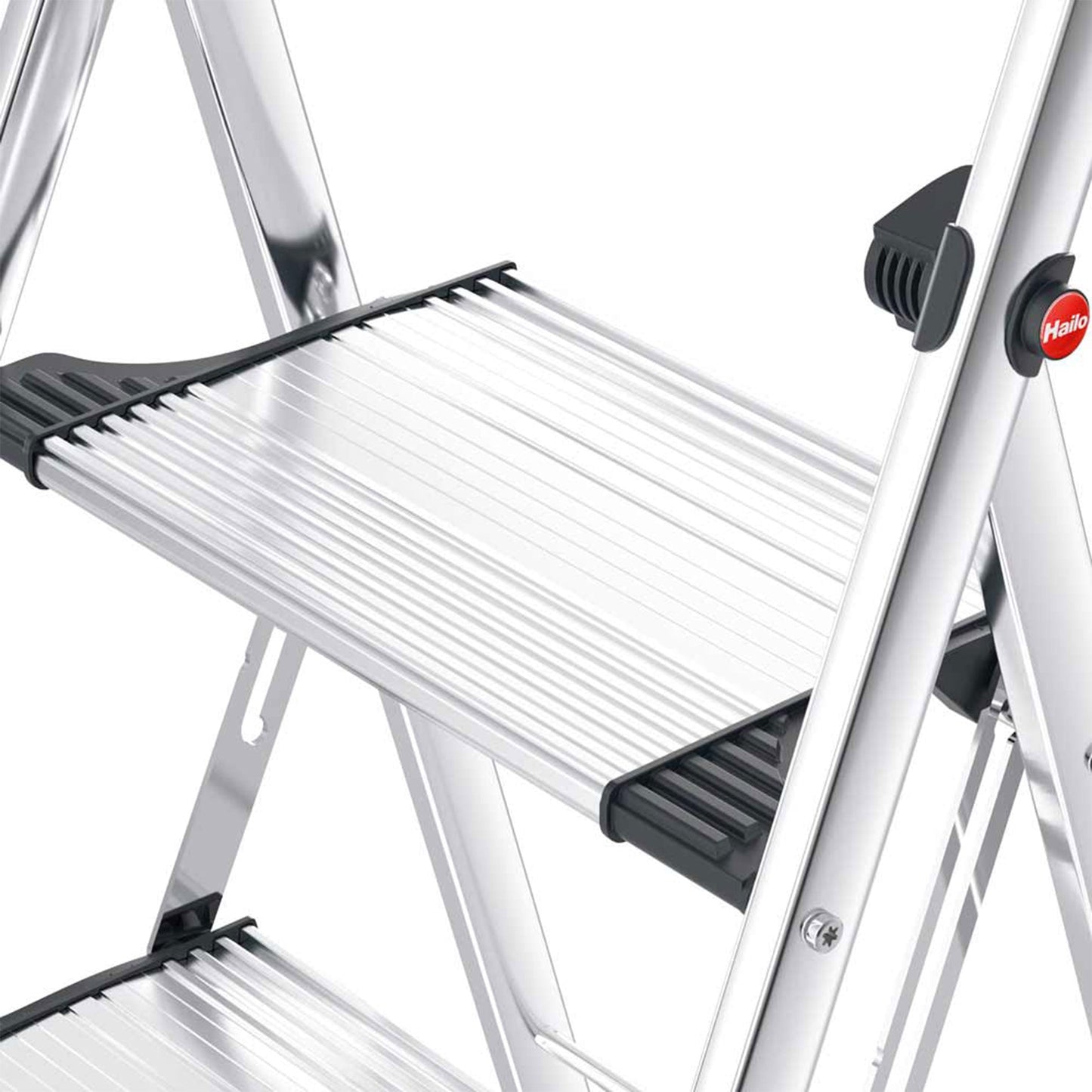 Hailo Folding Step Stool, 3 Step Ladder w/Tray for Home & Kitchen, K95, Silver