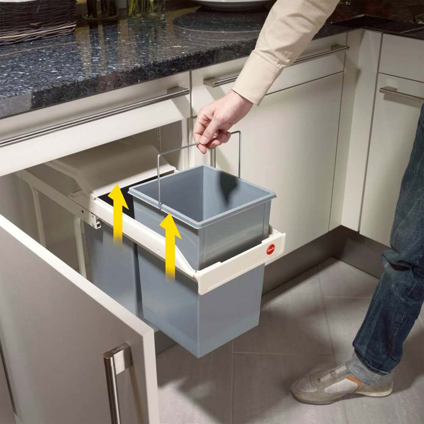 Hailo Multi-Box Duo L Pull-Out Trash Can, 11.8" Cabinet, 2 Bins, 3.7 Gal, Blue