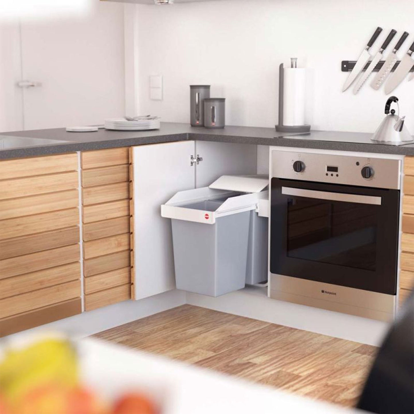 Hailo Multi-Box Duo L Pull-Out Trash Can, 11.8" Cabinet, 2 Bins, 3.7 Gal, Blue