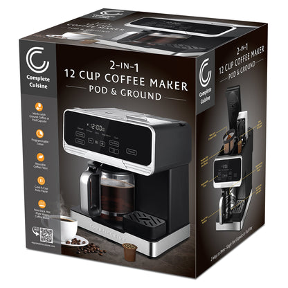 Complete Cuisine 2-in-1 Programmable Coffee Maker, 12-Cup Pot & Single-Serve Pod