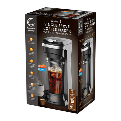 Complete Cuisine 4-in-1 Single Serve Coffee Maker, Hot and Iced Brewer, Black
