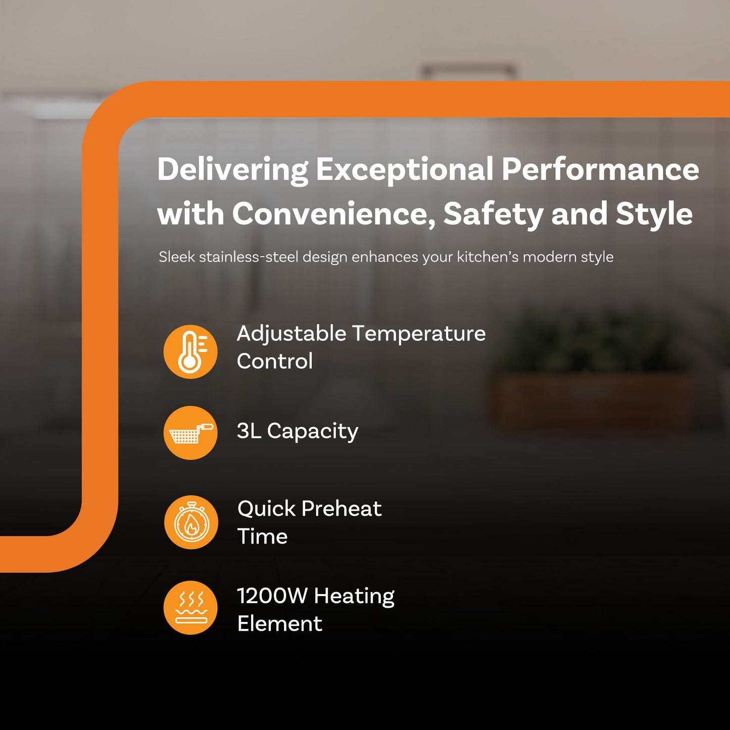 Complete Cuisine 1200W 3L Electric Deep Fryer with Stainless Steel Tank Lid