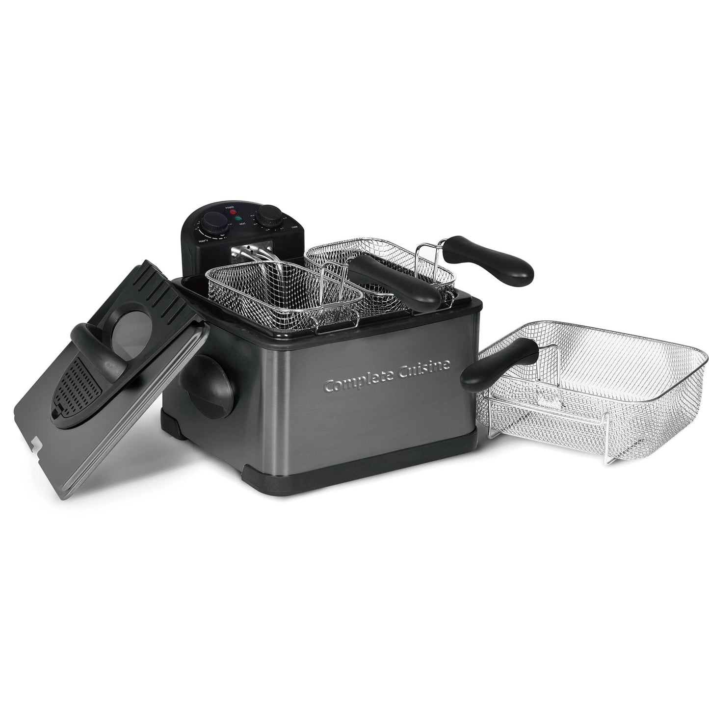 Complete Cuisine 4 Liter Electric Deep Fryer with 3 Fryer Baskets, Lid & Filter