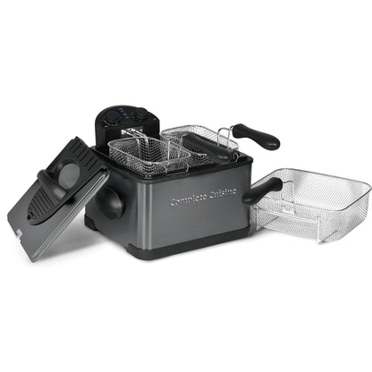 Complete Cuisine 4 Liter Electric Deep Fryer with 3 Fryer Baskets, Lid & Filter