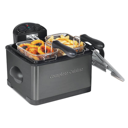 Complete Cuisine 4 Liter Electric Deep Fryer with 3 Fryer Baskets, Lid & Filter