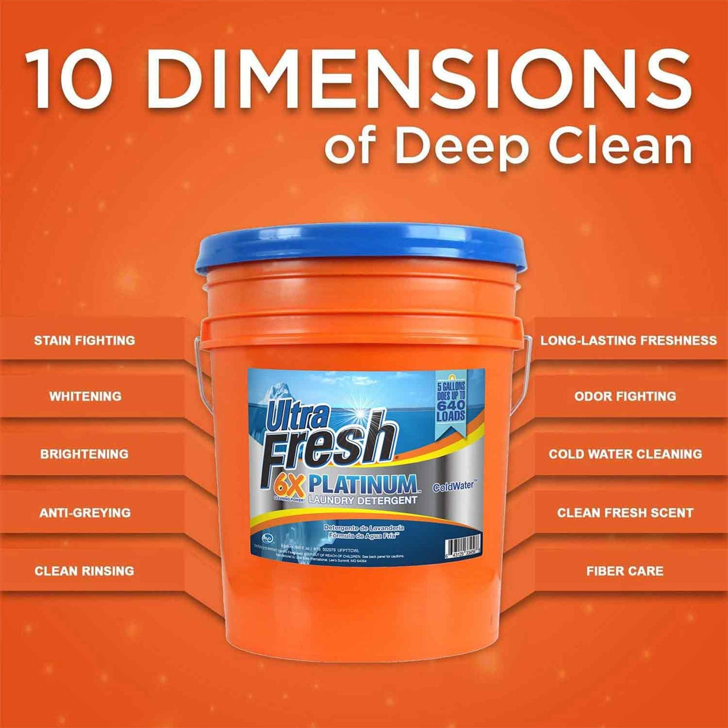 Ultra Fresh 6X Platinum Laundry Detergent, Up to 640 Loads, ColdWater, 5 Gallon