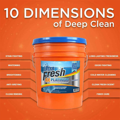Ultra Fresh 6X Platinum Laundry Detergent, Up to 640 Loads, ColdWater, 5 Gallon