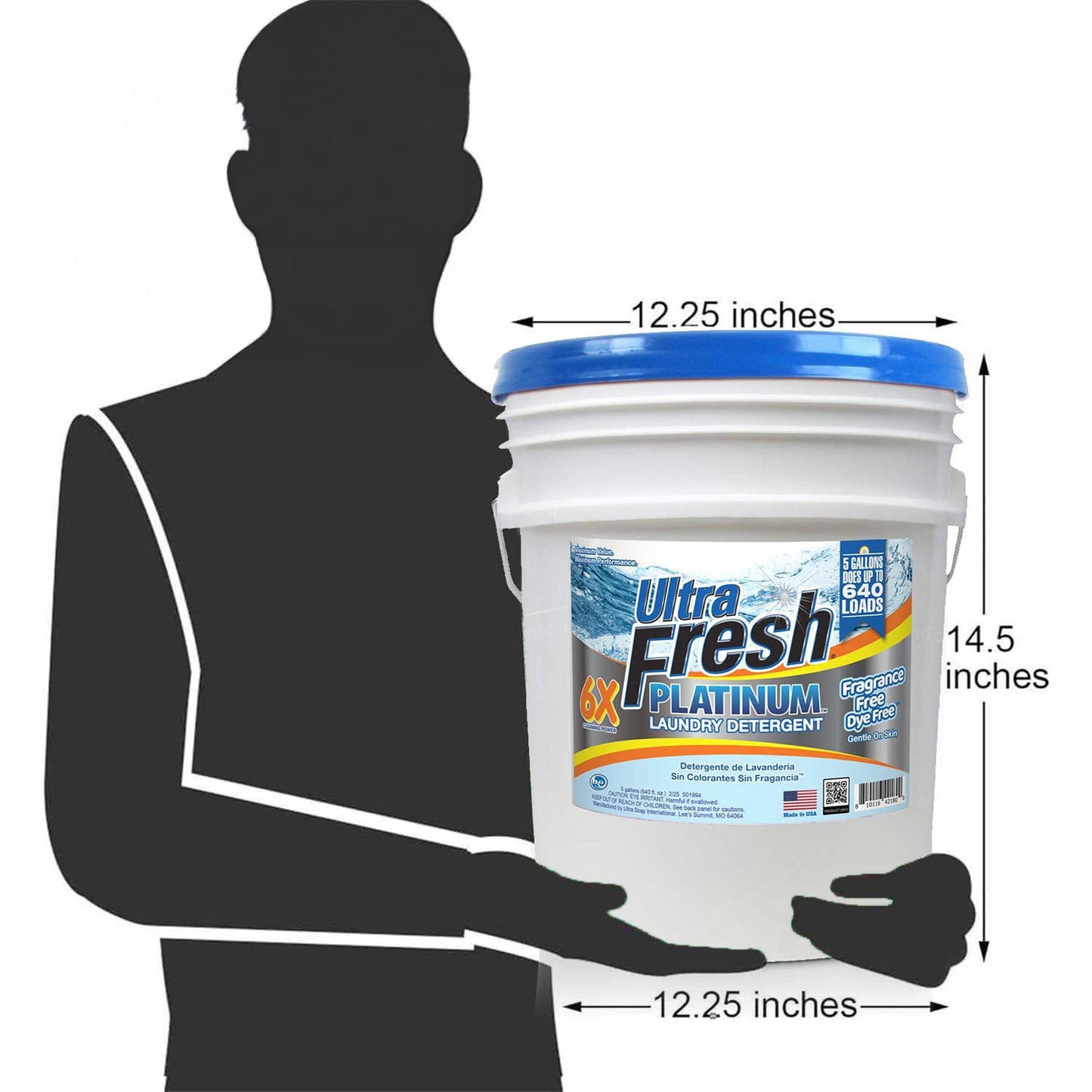 Ultra Fresh 6X Platinum Laundry Detergent, Fragrance Free + Dye Free, 5 Gallon