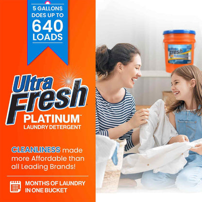Ultra Fresh 6X Platinum Laundry Detergent, Up to 640 Loads, ColdWater, 5 Gallon