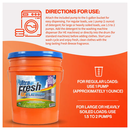 Ultra Fresh 6X Platinum Laundry Detergent, Up to 640 Loads, Fresh Breeze, 5 Gal
