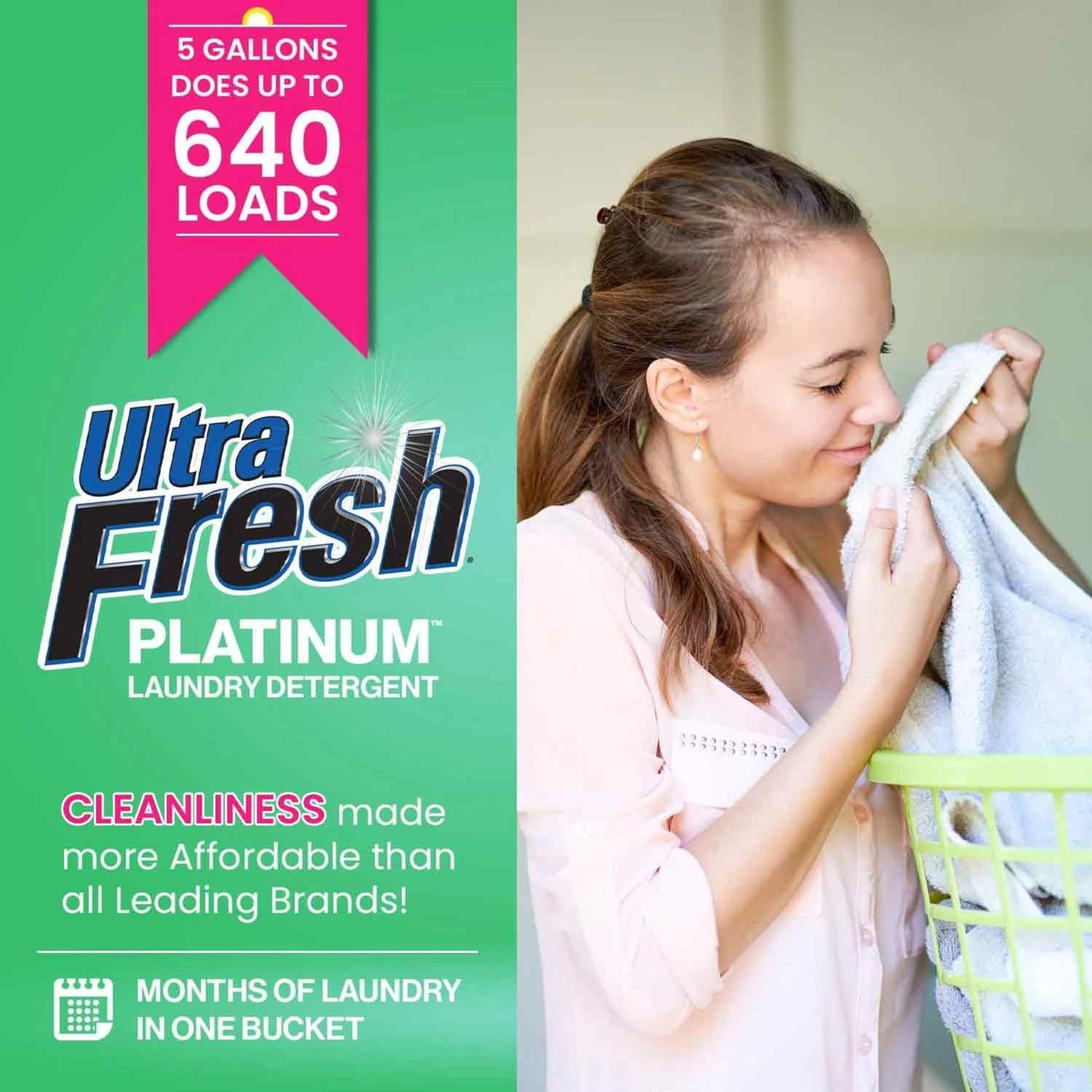 Ultra Fresh 3X Platinum Liquid Laundry Detergent with Fabric Softener, Green