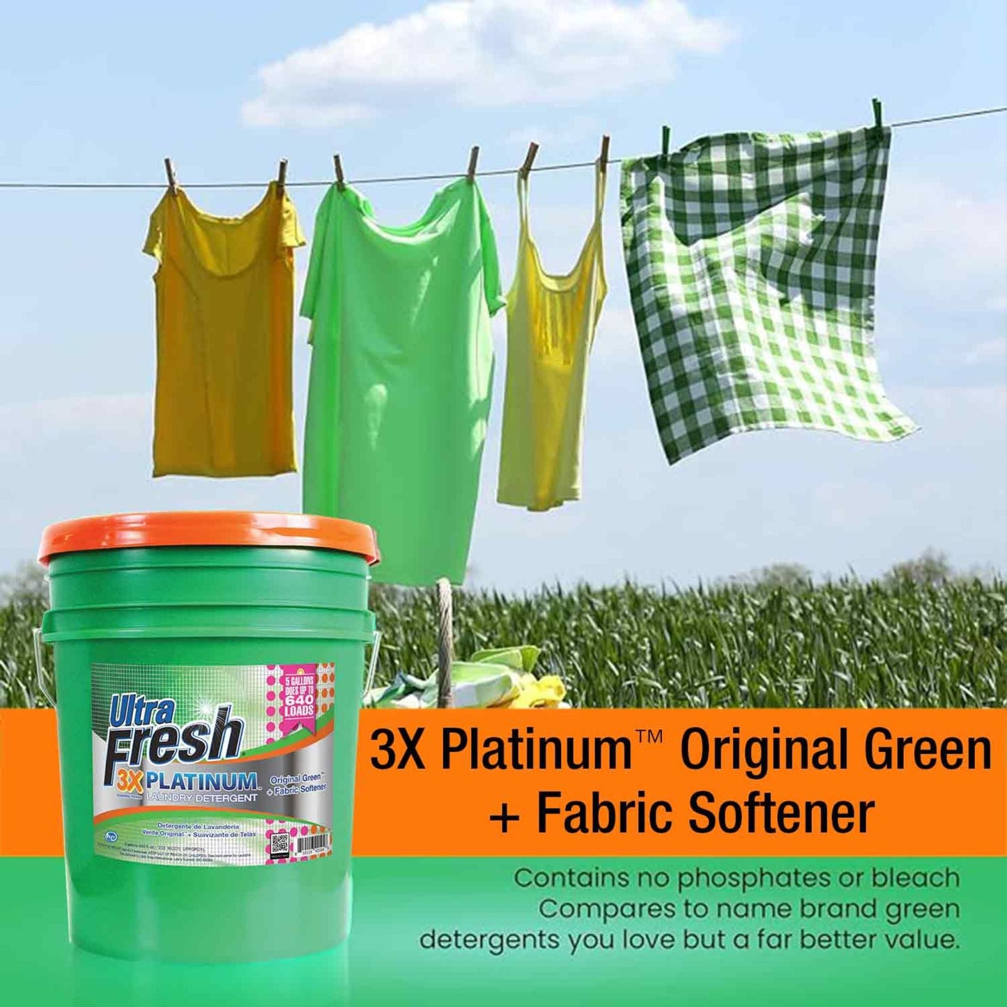 Ultra Fresh 3X Platinum Liquid Laundry Detergent with Fabric Softener, Green