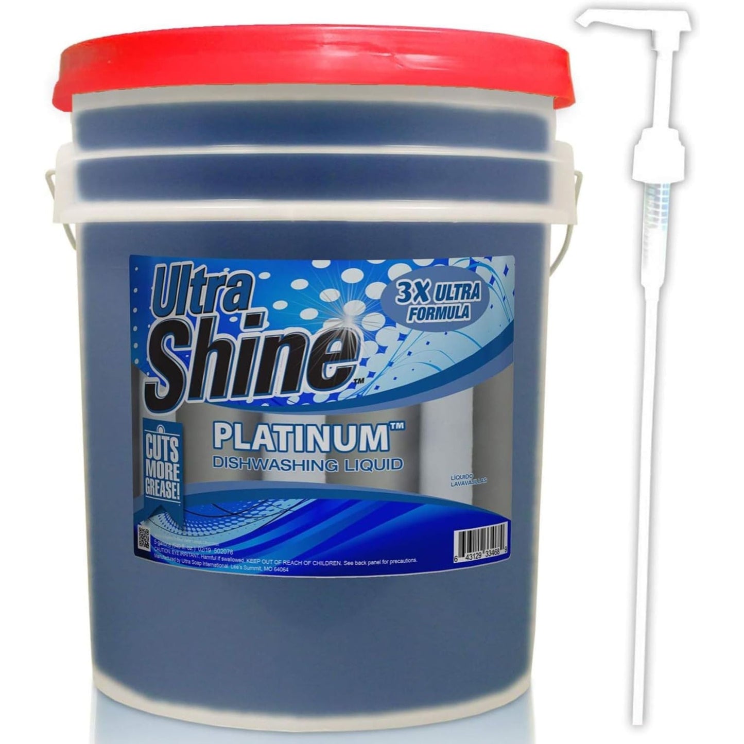Ultra Shine™ 3X Platinum™ Dishwashing Liquid - Grease Remover, 5 Gallon, Blue