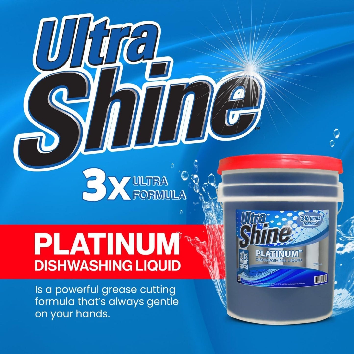 Ultra Shine™ 3X Platinum™ Dishwashing Liquid - Grease Remover, 5 Gallon, Blue