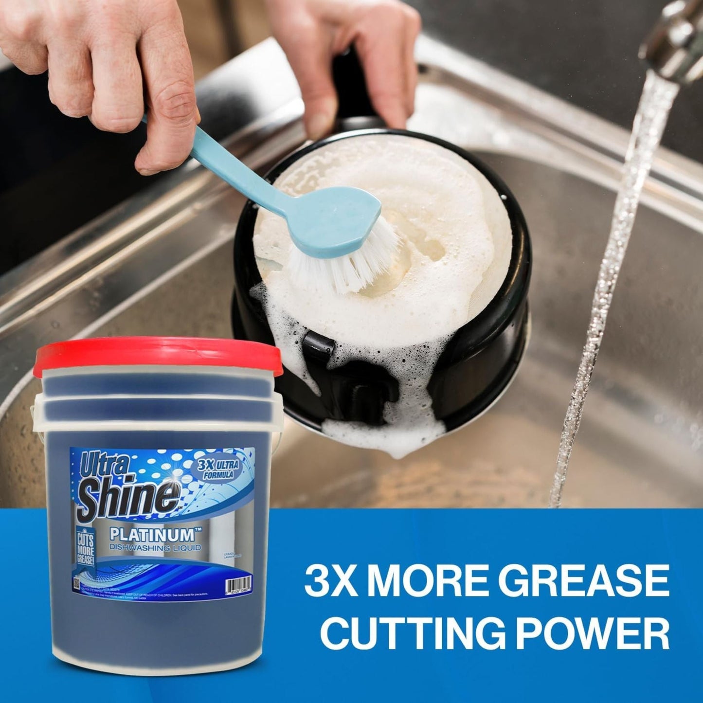 Ultra Shine™ 3X Platinum™ Dishwashing Liquid - Grease Remover, 5 Gallon, Blue