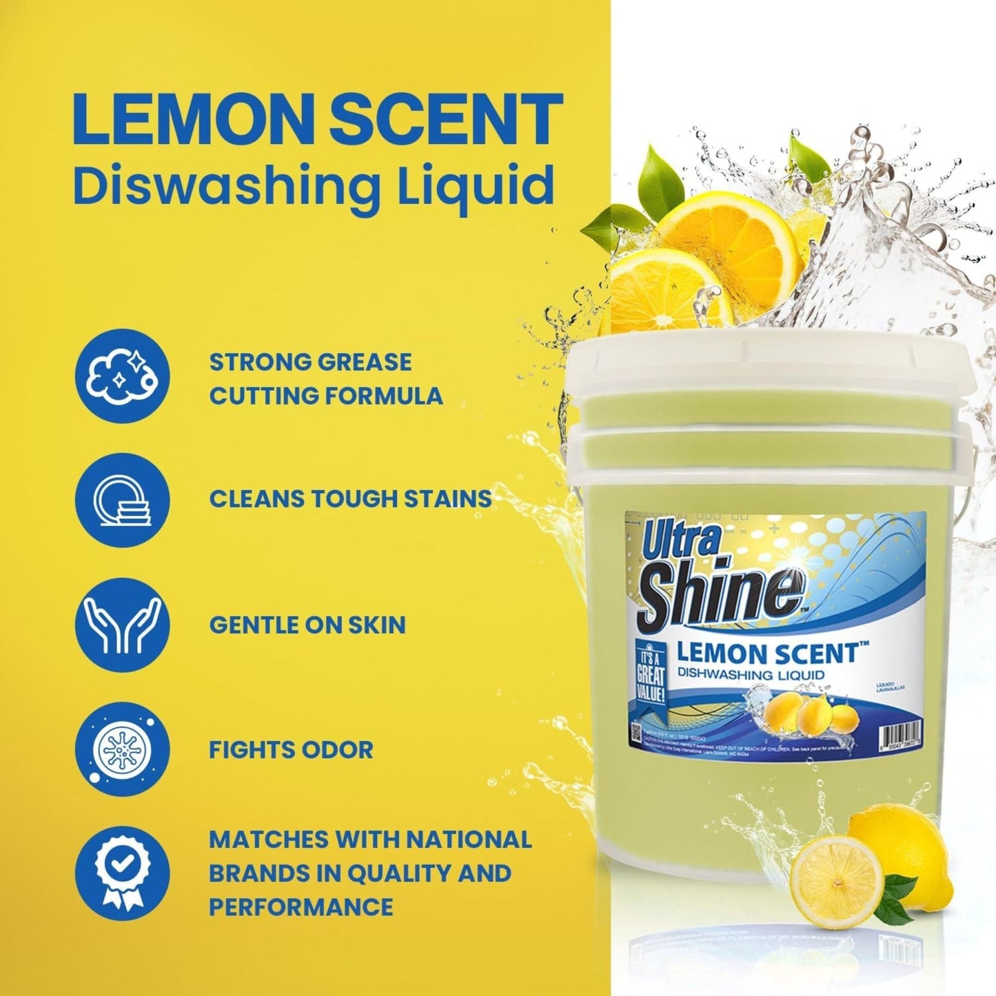 Ultra Shine ™ 5 Gallon 2X Platinum ™ Dish Cleaning Liquid, Lemon Scent, Yellow