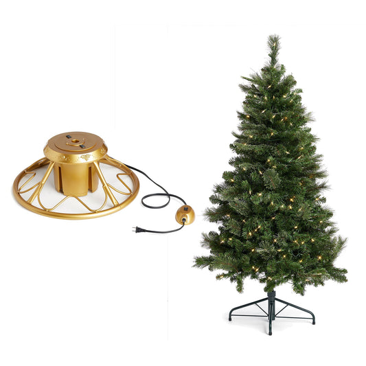 Home Heritage Rotating Tree Stand Base with Cascade Quick Set 5-Ft Pre-Lit Tree