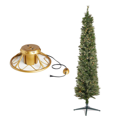 Home Heritage Rotating Tree Stand Base w/Stanley 7' Skinny Pencil Christmas Tree