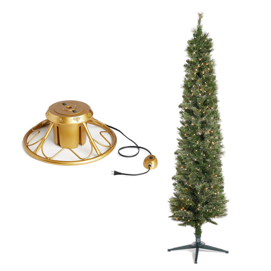 Home Heritage Rotating Tree Stand Base w/Stanley 7' Skinny Pencil Christmas Tree