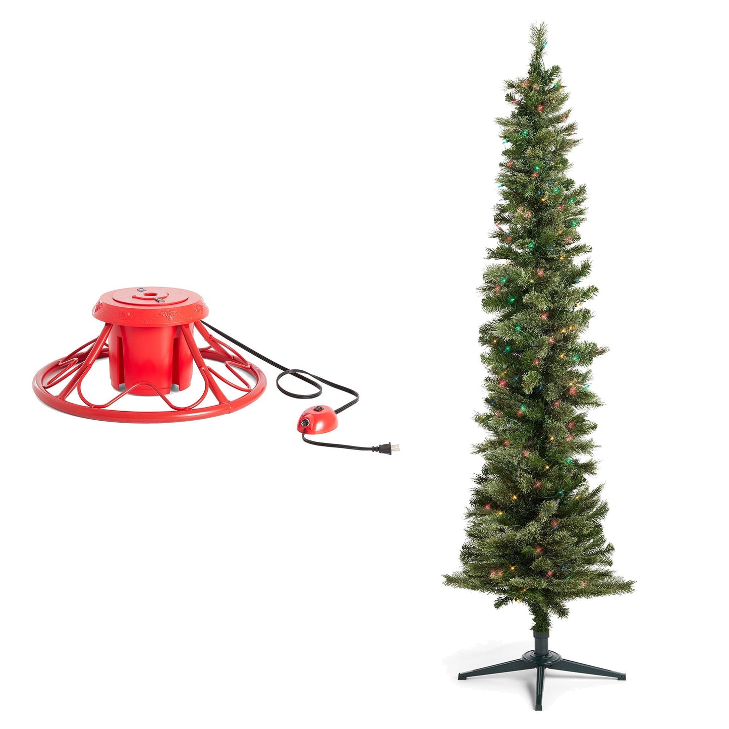 Home Heritage Rotating Tree Stand Base w/Stanley 7' Skinny Pencil Christmas Tree