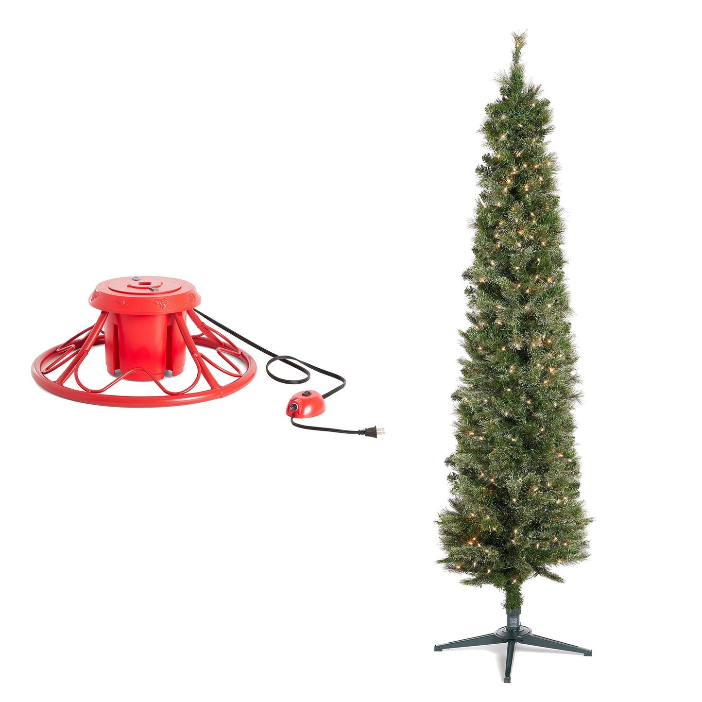 Home Heritage Rotating Tree Stand Base w/Stanley 7' Skinny Pencil Christmas Tree