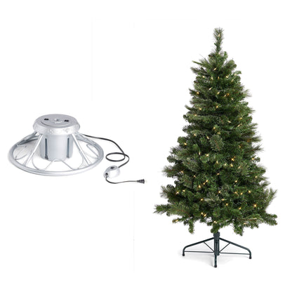 Home Heritage Rotating Tree Stand Base with Cascade Quick Set 5-Ft Pre-Lit Tree