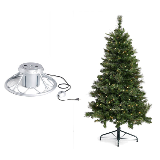 Home Heritage Rotating Tree Stand Base with Cascade Quick Set 5-Ft Pre-Lit Tree
