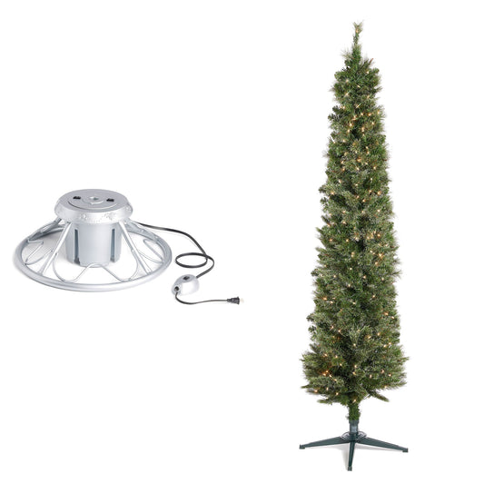 Home Heritage Rotating Tree Stand Base w/Stanley 7' Skinny Pencil Christmas Tree