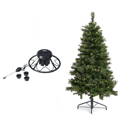 Home Heritage Rotating Tree Stand Base with Cascade Quick Set 5-Ft Pre-Lit Tree