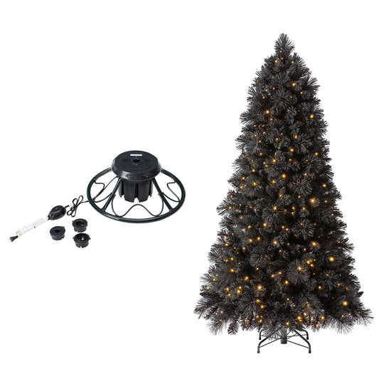 Home Heritage Rotating Tree Stand Base w/ Snowdrift 6.5 Ft Pre-Lit Holiday Tree