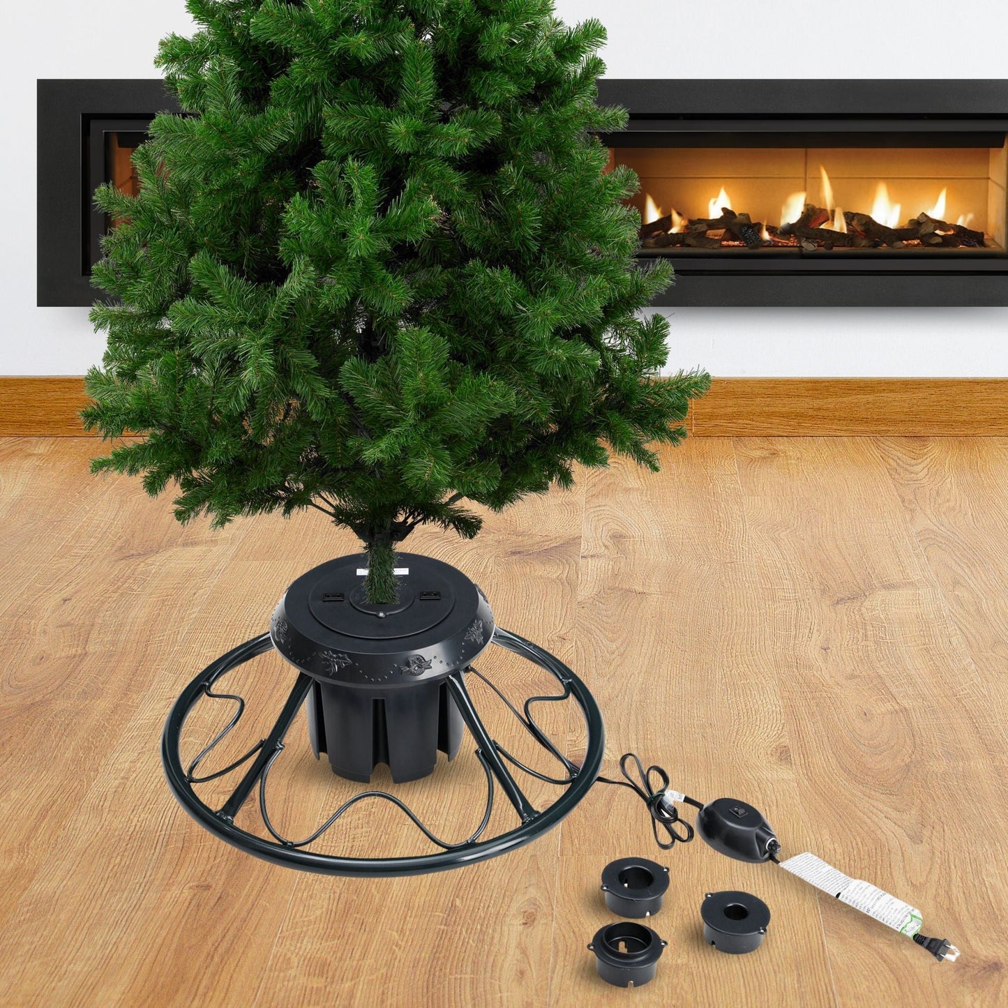 Home Heritage Rotating Tree Stand Base w/ Snowdrift 6.5 Ft Pre-Lit Holiday Tree