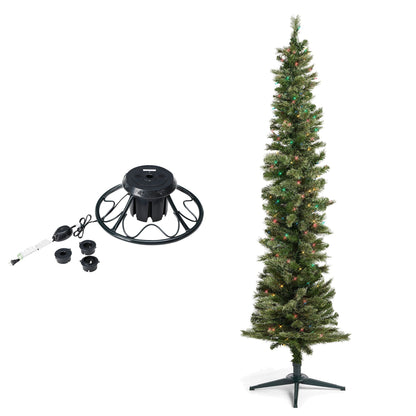 Home Heritage Rotating Tree Stand Base w/Stanley 7' Skinny Pencil Christmas Tree