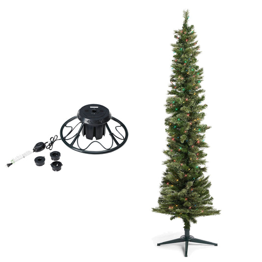 Home Heritage Rotating Tree Stand Base w/Stanley 7' Skinny Pencil Christmas Tree