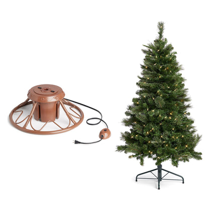 Home Heritage Rotating Tree Stand Base with Cascade Quick Set 5-Ft Pre-Lit Tree