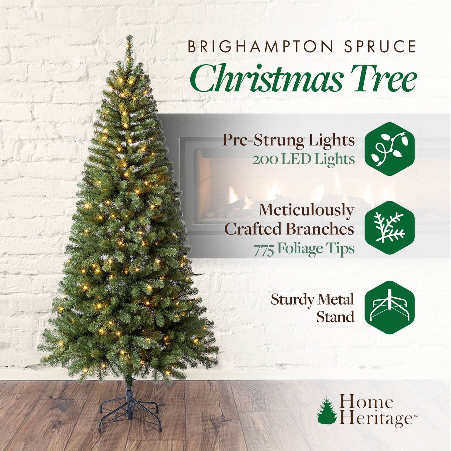 Home Heritage Rotating Tree Stand Base w/Brighampton Spruce 7' Pre-Lit Xmas Tree