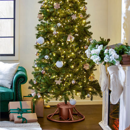 Home Heritage Rotating Tree Stand Base w/Brighampton Spruce 7' Pre-Lit Xmas Tree