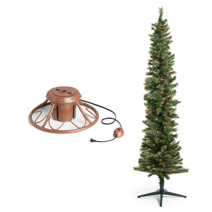 Home Heritage Rotating Tree Stand Base w/Stanley 7' Skinny Pencil Christmas Tree