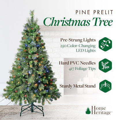 Home Heritage 1-1.5 In Rotating Metal Stand, Green with 5 Foot Christmas Tree