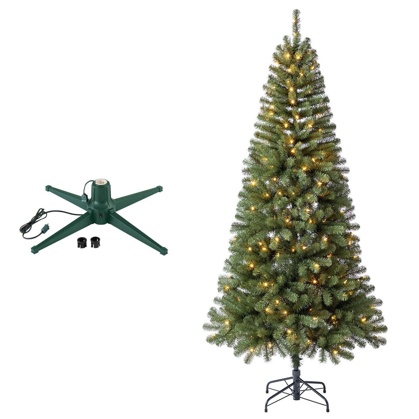 Home Heritage Brighampton Spruce Christmas Tree, 7' with Metal Base Stand, Green