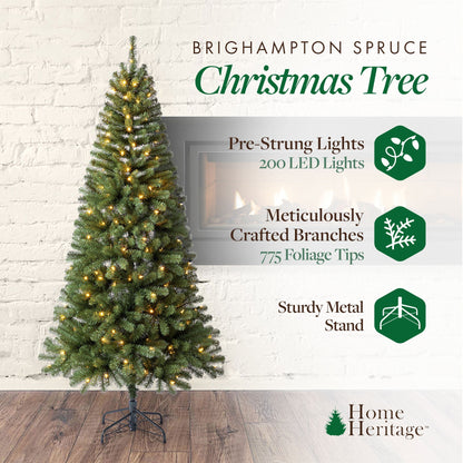 Home Heritage Rotating Tree Stand Base w/7' Brighampton Spruce Christmas Tree