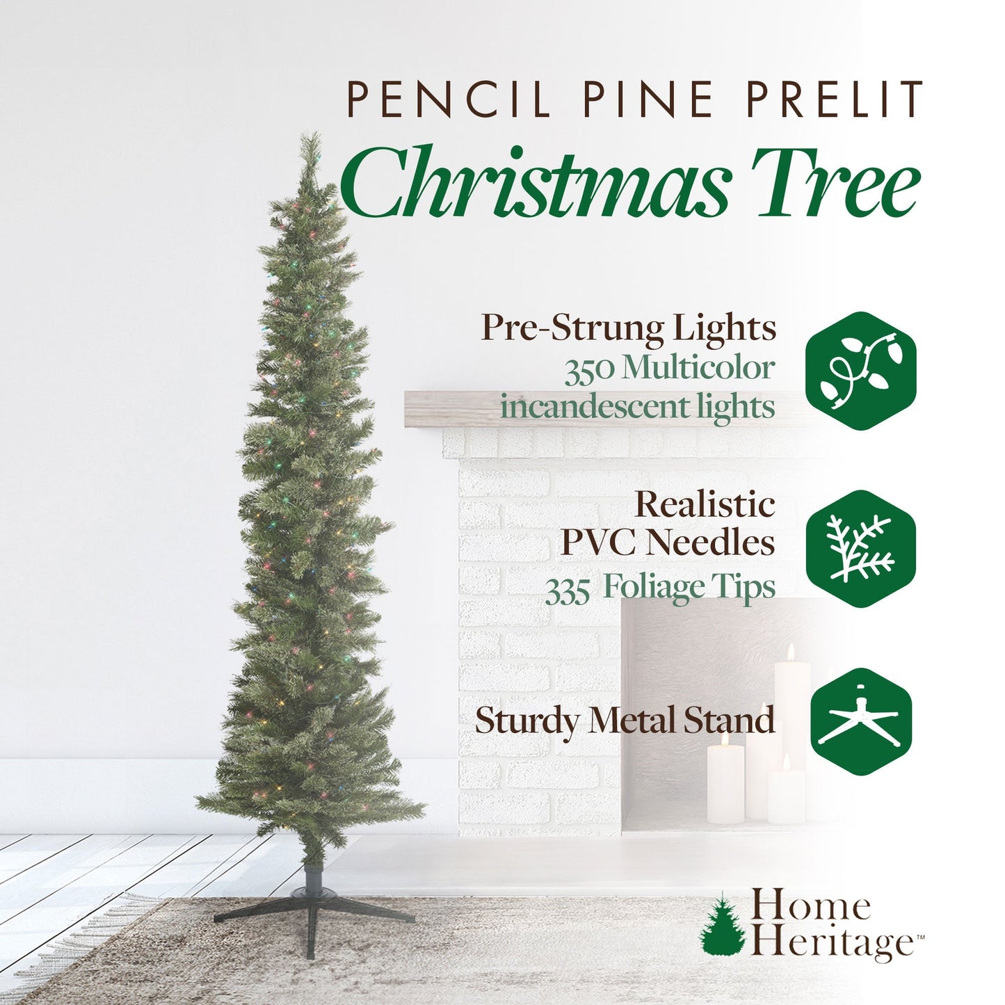 Home Heritage Stanley Pine Artificial Christmas Tree, 7' with Metal Base Stand