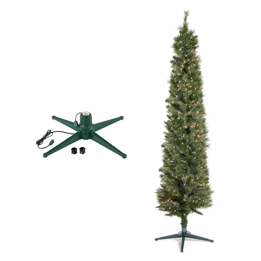 Home Heritage Rotating Tree Stand Base w/Snowdrift 6.5' Pine Christmas Tree