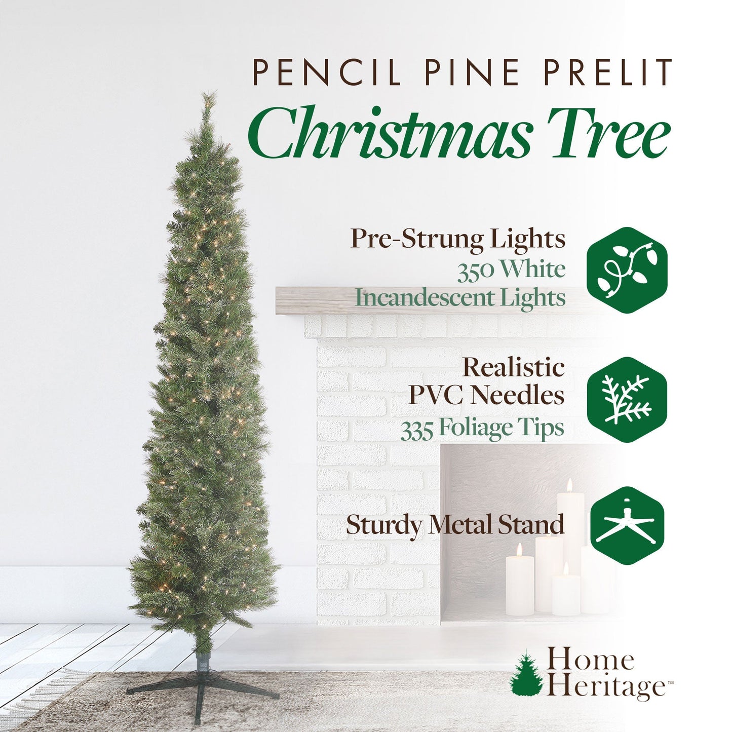 Home Heritage Rotating Tree Stand Base w/Stanley 7' Skinny Pencil Christmas Tree