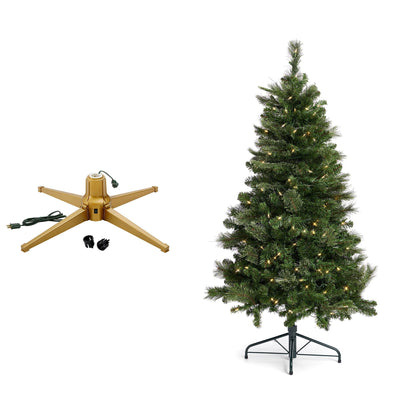 Home Heritage Rotating Tree Stand Base with Cascade Quick Set 5-Ft Pre-Lit Tree