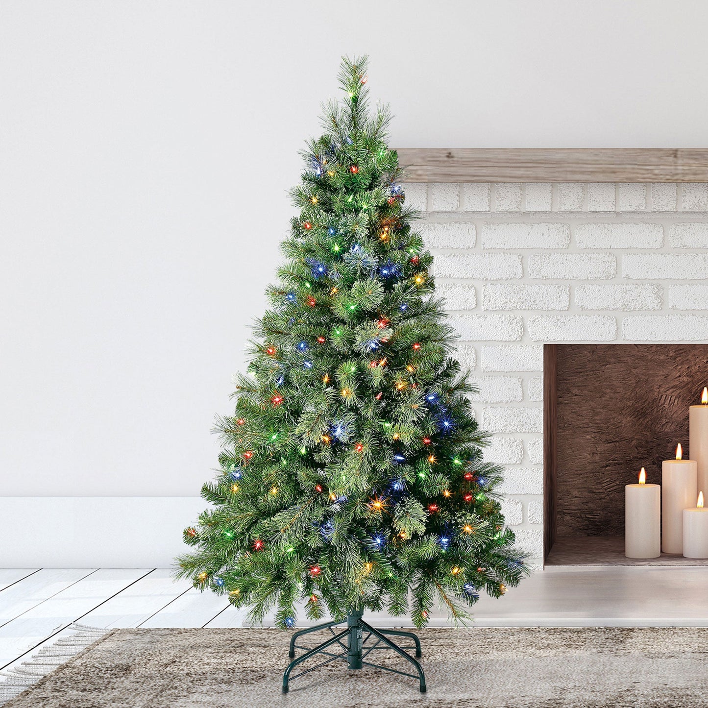 Home Heritage Rotating Tree Stand Base with Cascade Quick Set 5-Ft Pre-Lit Tree