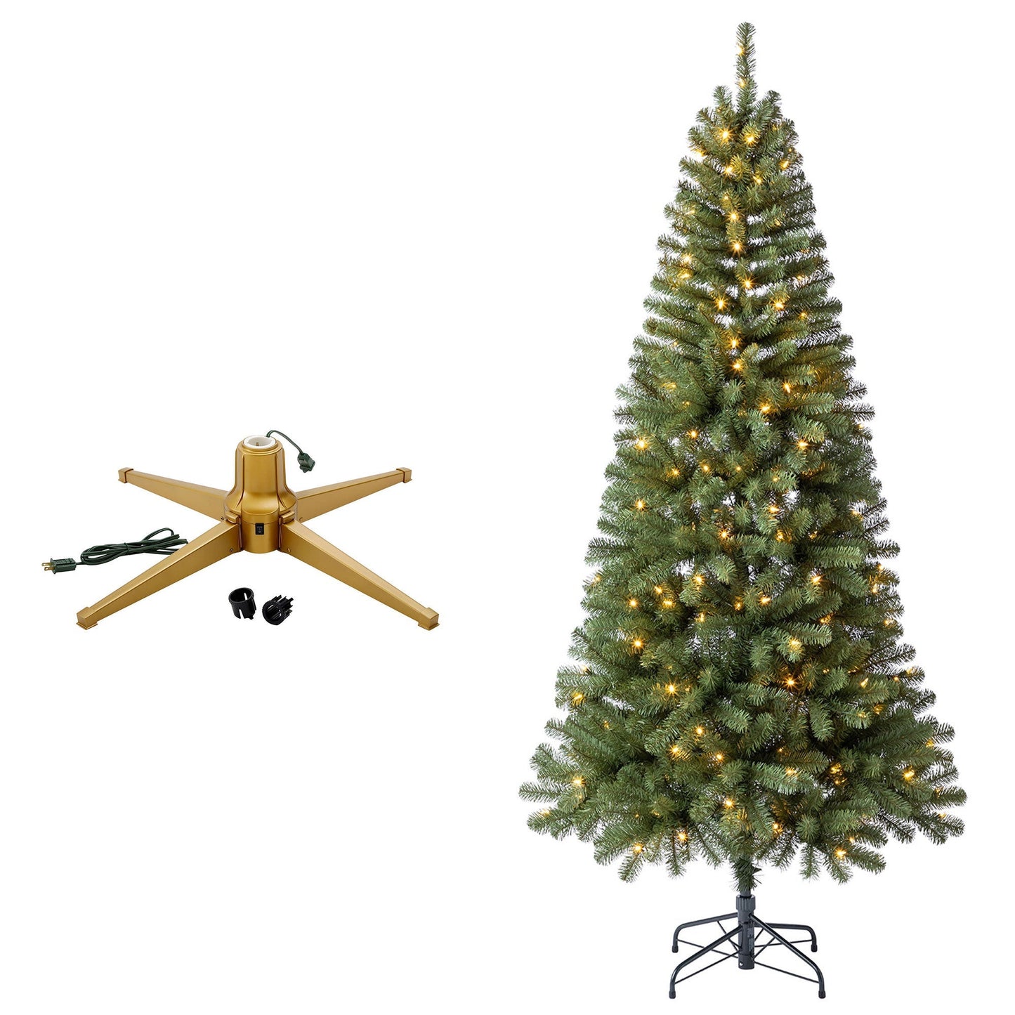 Home Heritage Rotating Tree Stand Base w/7' Brighampton Spruce Christmas Tree